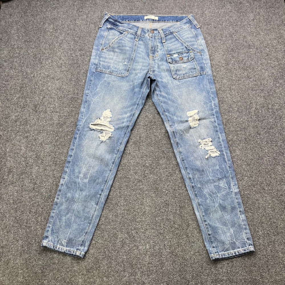 Abercrombie & Fitch‎ Slim Boyfriend Distressed Marble Wash Blue Denim Jeans